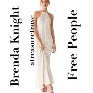 Brenda Knight x Free People Silky Halter XS Ivory Maxi Gown Dress
